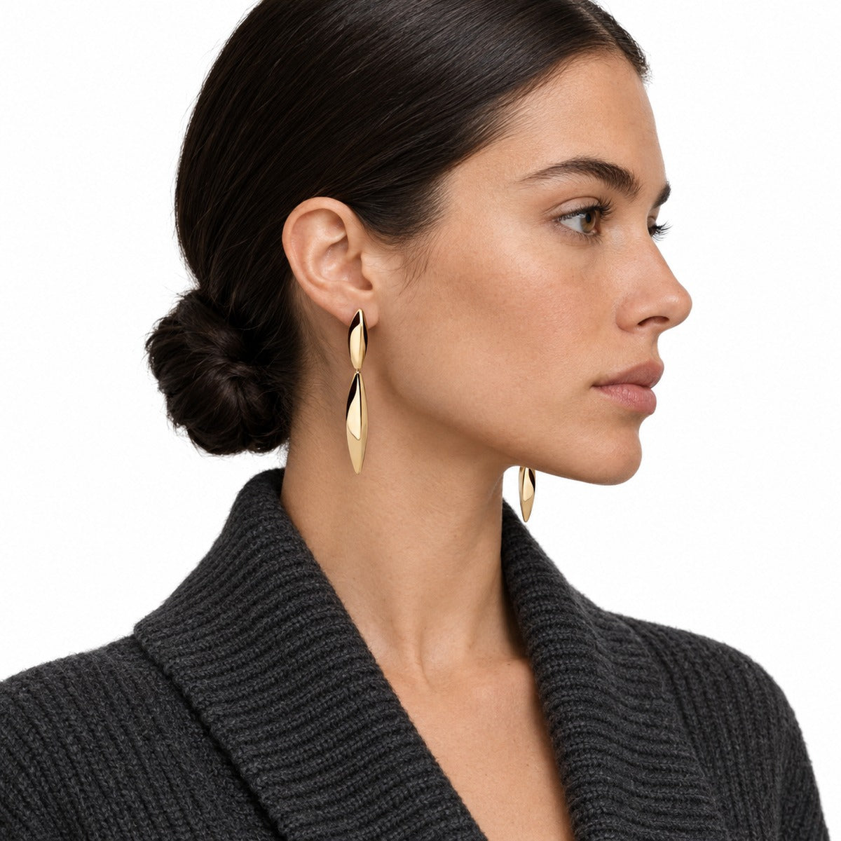 Aria Long Drop Earrings on model