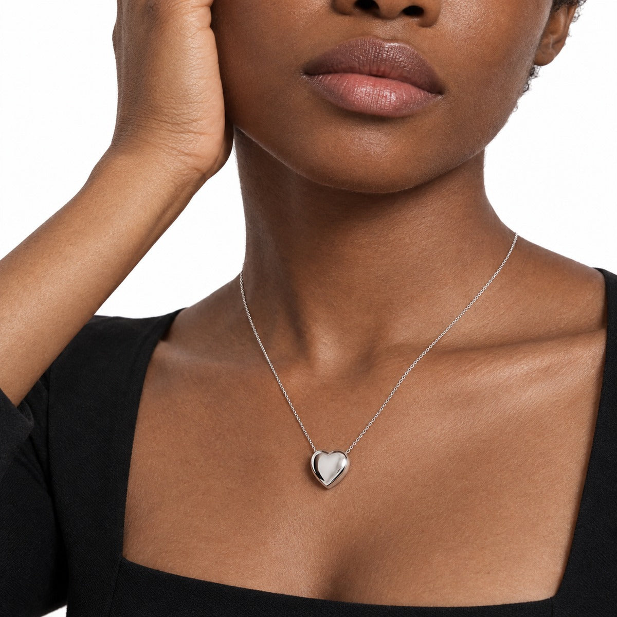 Bold Heart Pendant Necklace – Silver on model 1