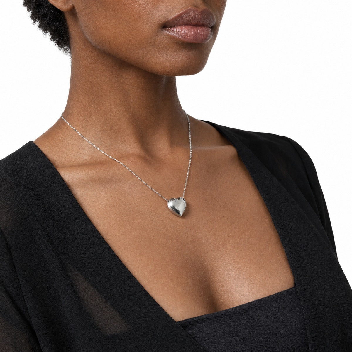Bold Heart Pendant Necklace – Silver on model 2