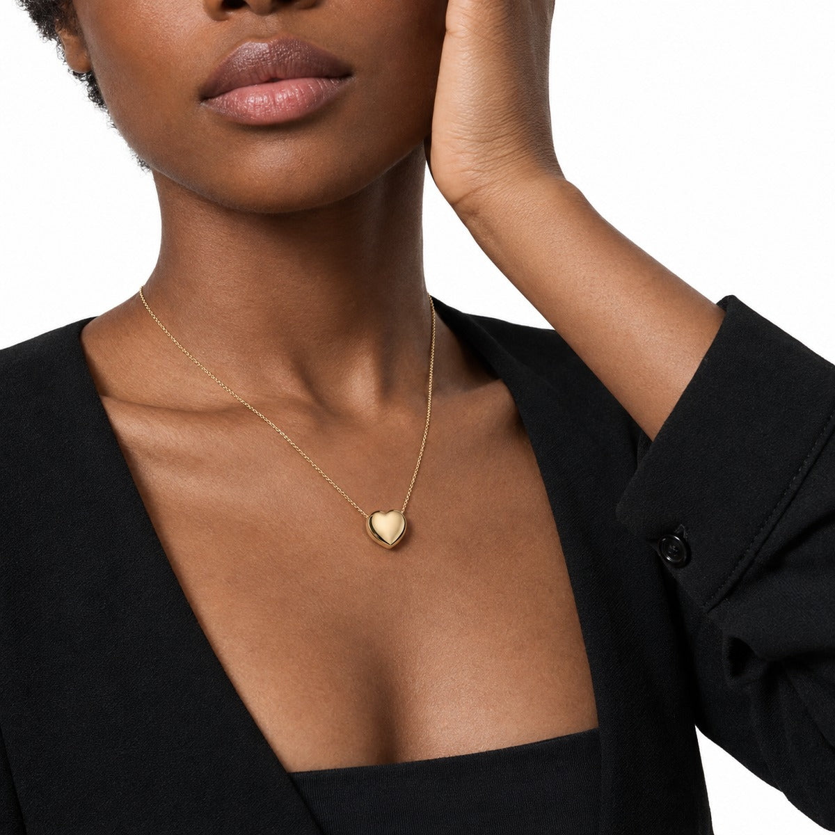 Bold Heart Pendant Necklace – Yellow Gold on model 1