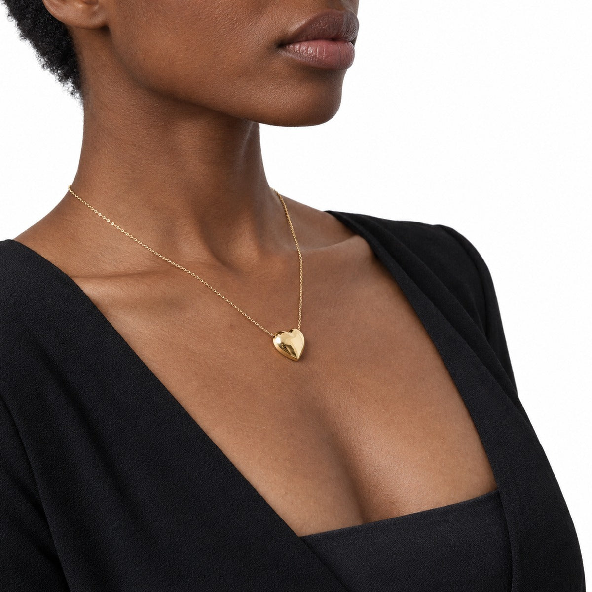 Bold Heart Pendant Necklace – Yellow Gold on model 2