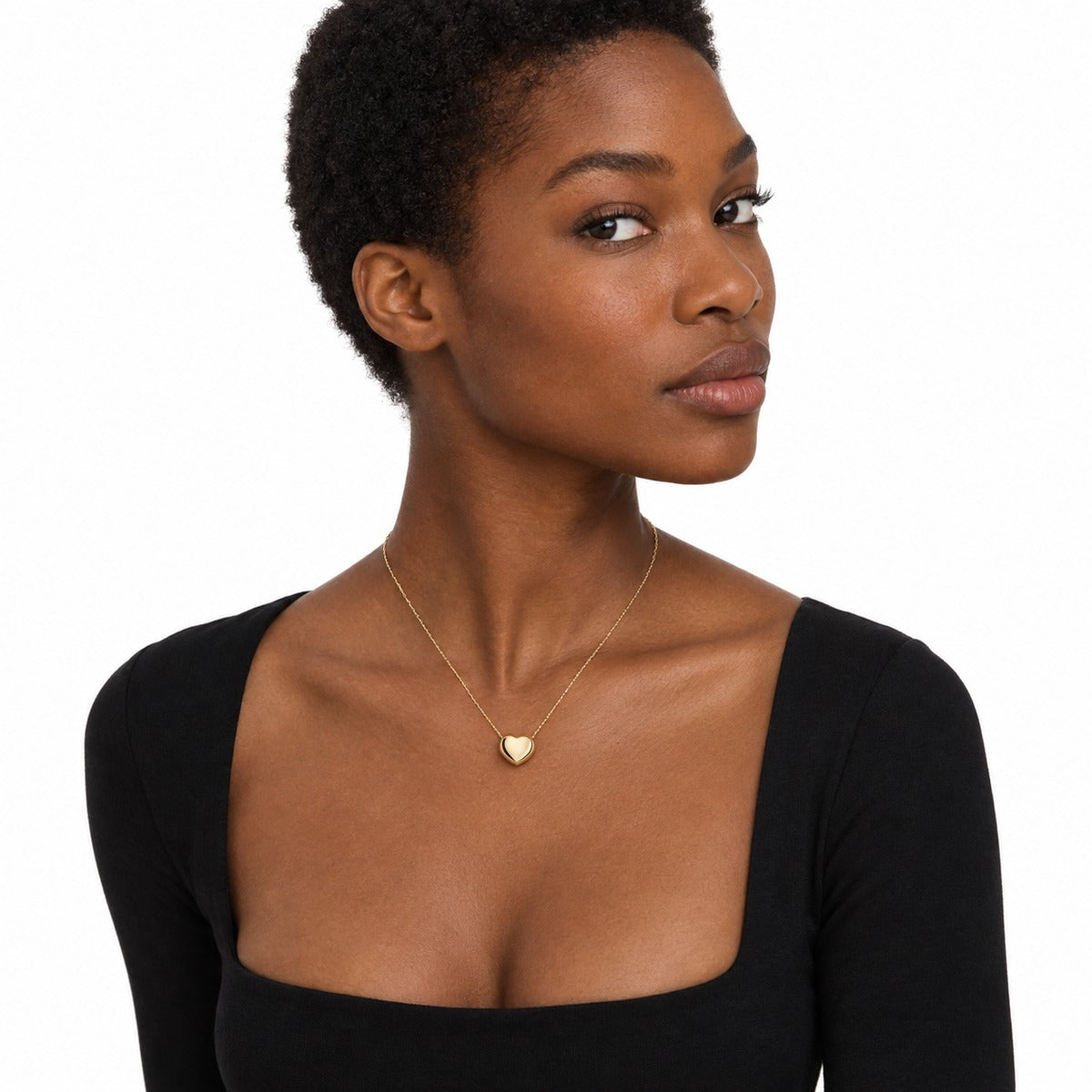 Bold Heart Pendant Necklace – Yellow Gold on model 3