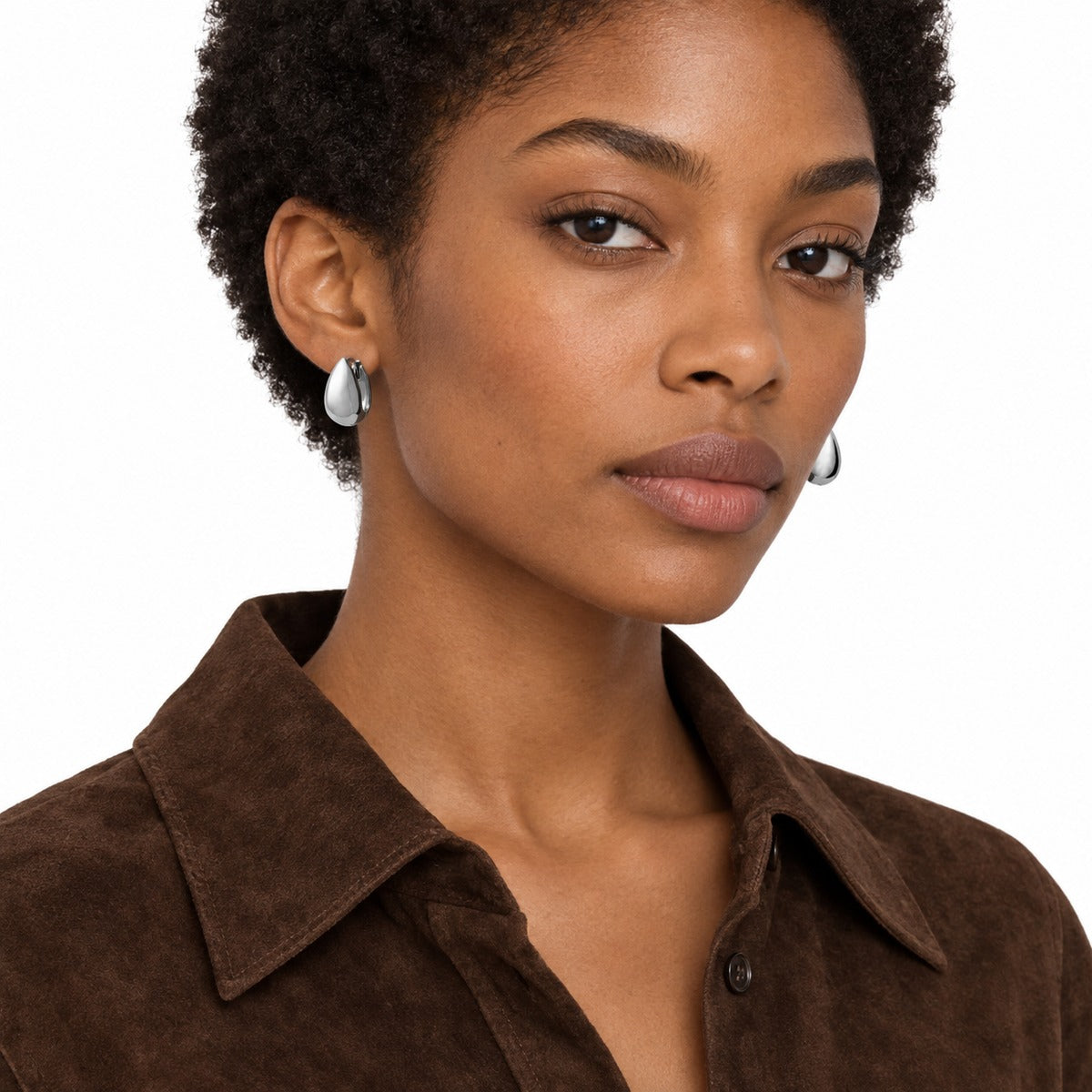 Bold Mini Drop Hoop Earrings on model