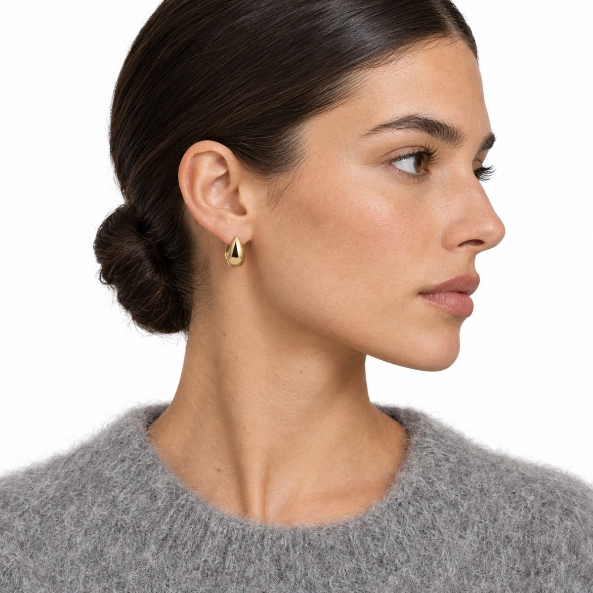 Bold Mini Drop Hoop Earrings on model