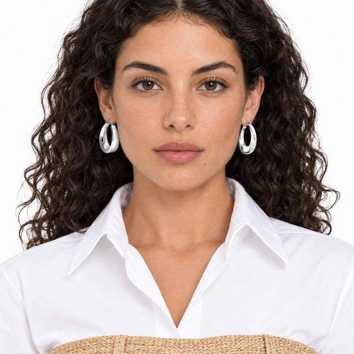 Bold Oval Hoop Earrings on model