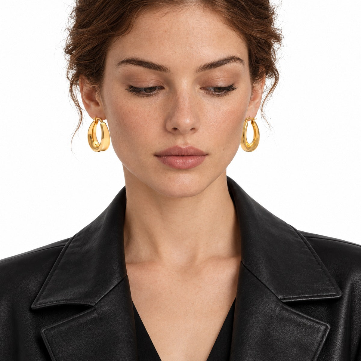 Bold Oval Hoop Earrings on model