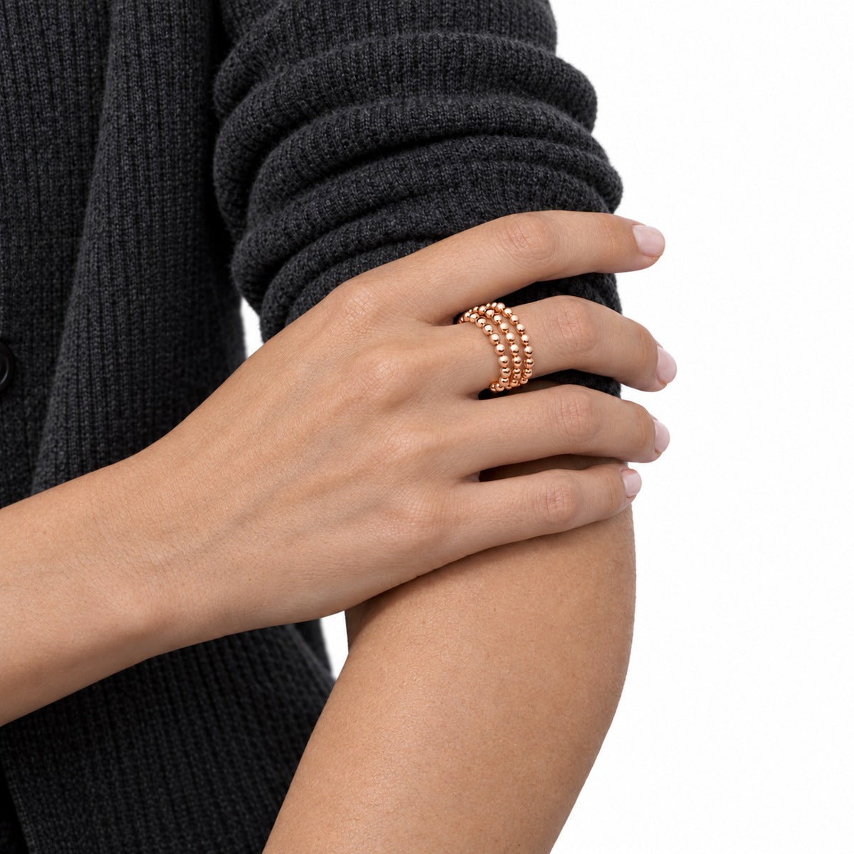 Bolle Triple Bead Open Ring on model