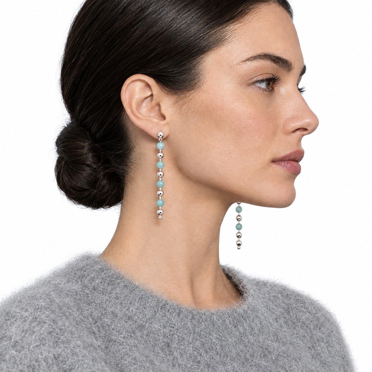 Bollicine Aqua Bead Drop Earrings on model