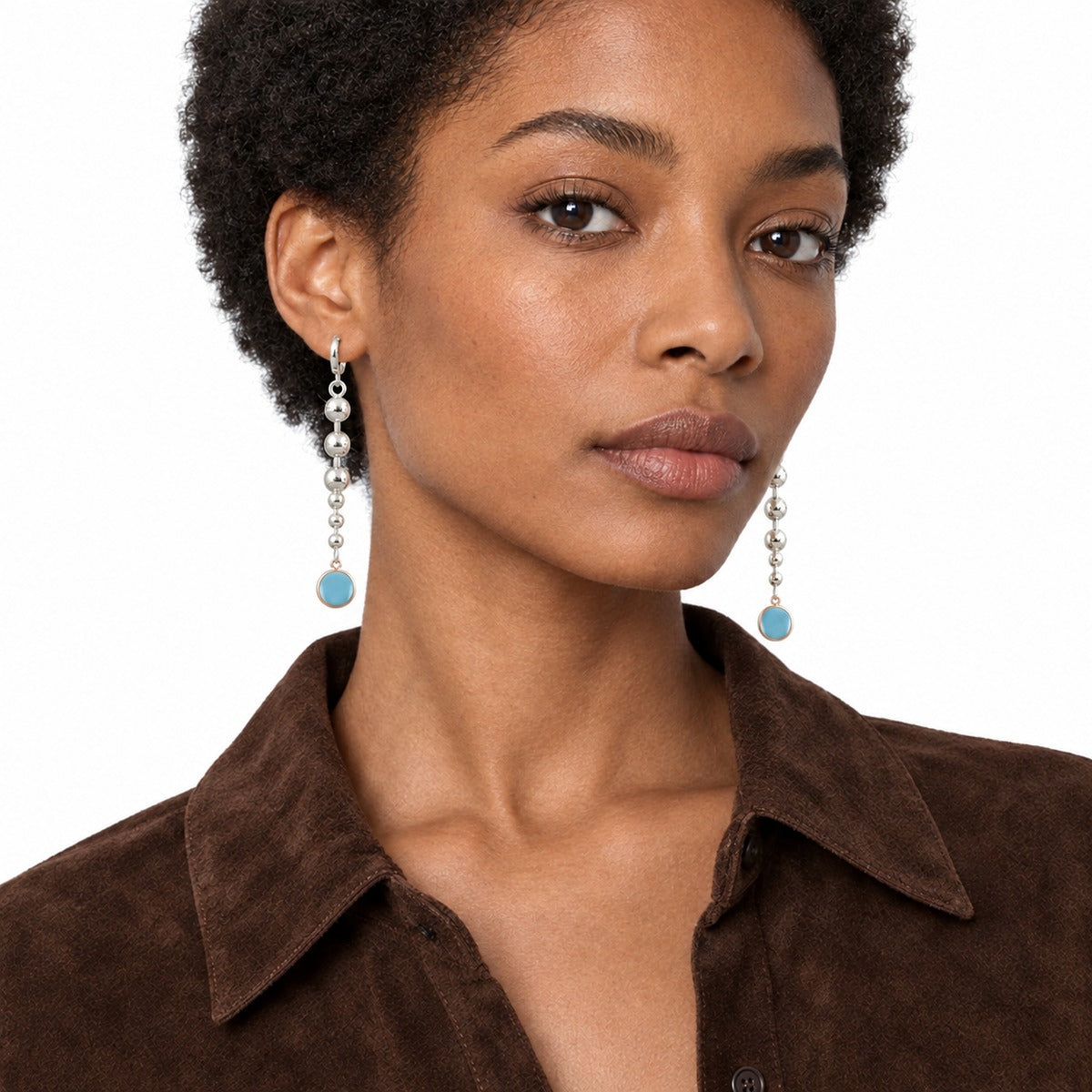 Bollicine Aqua Drop Earrings on model