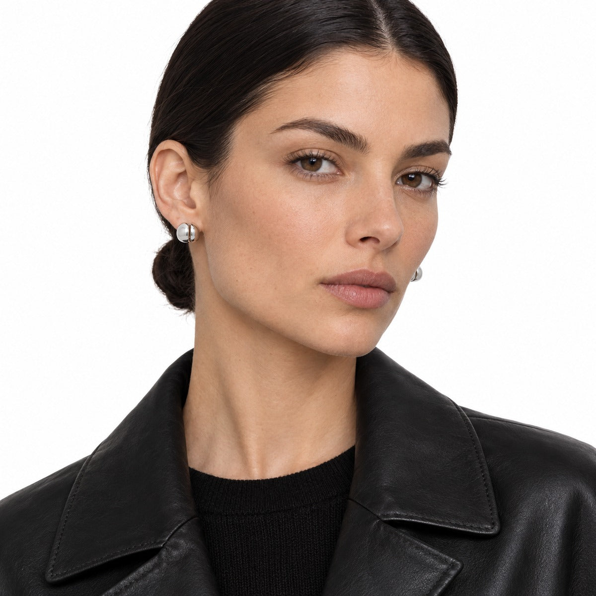 Boule Dome Hoop Earrings on model