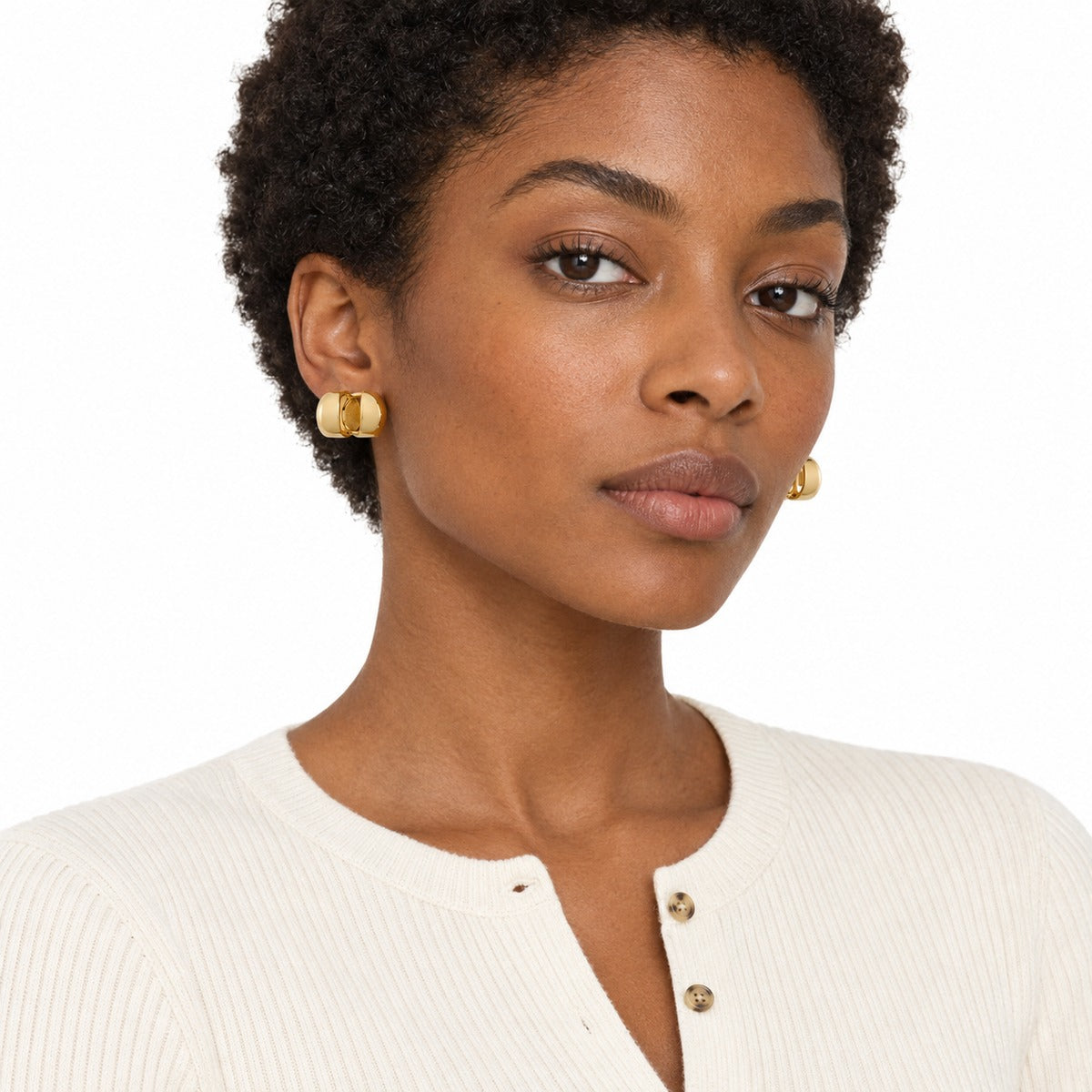 Boule Dome Hoop Earrings on model