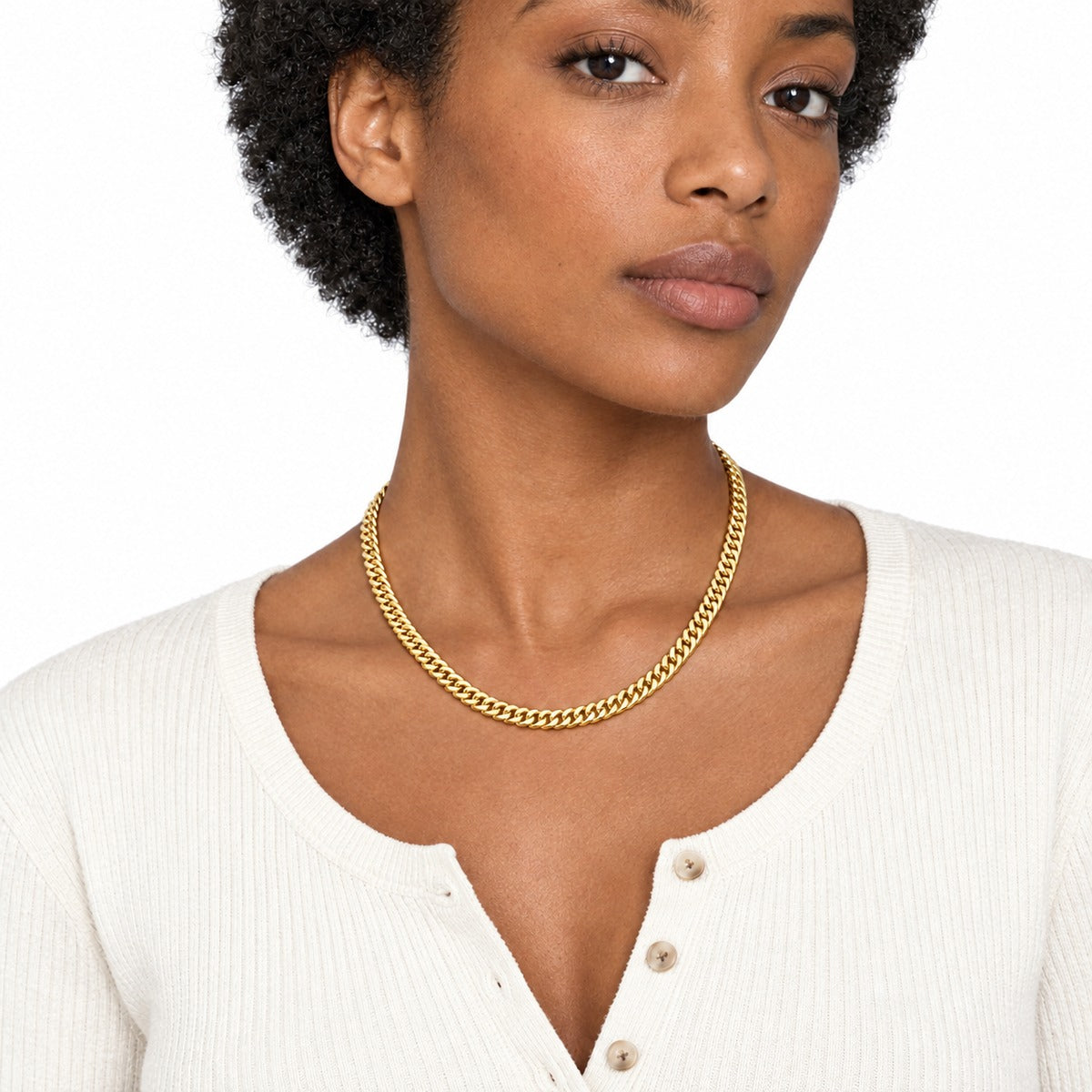 Classica Double Curb Chain Necklace on model