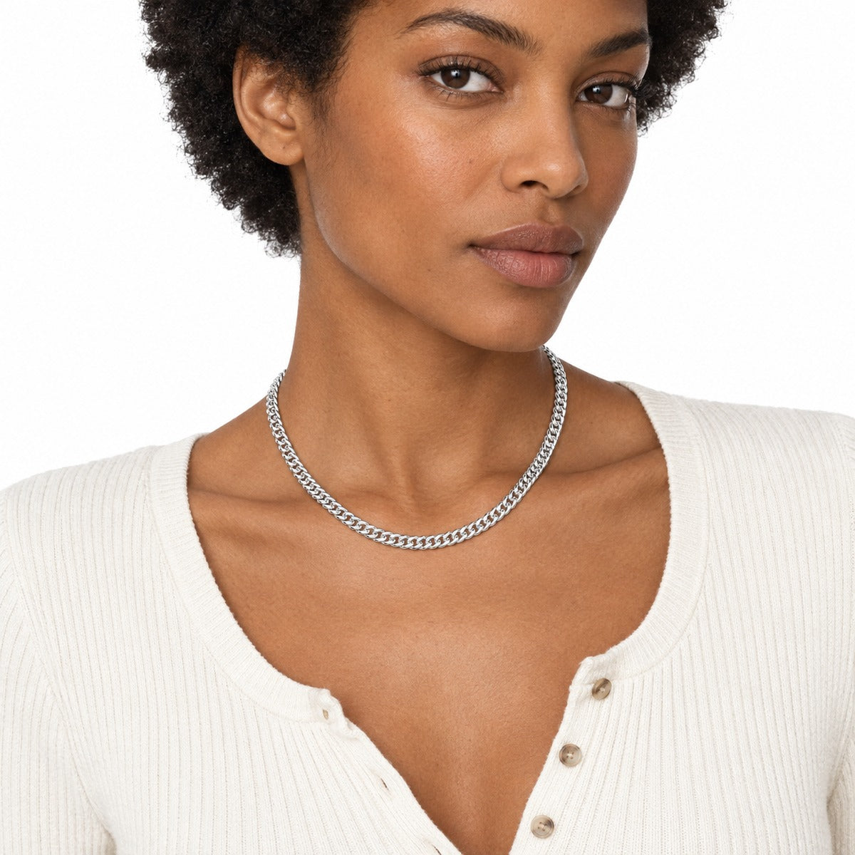 Classica Double Curb Chain Necklace on model