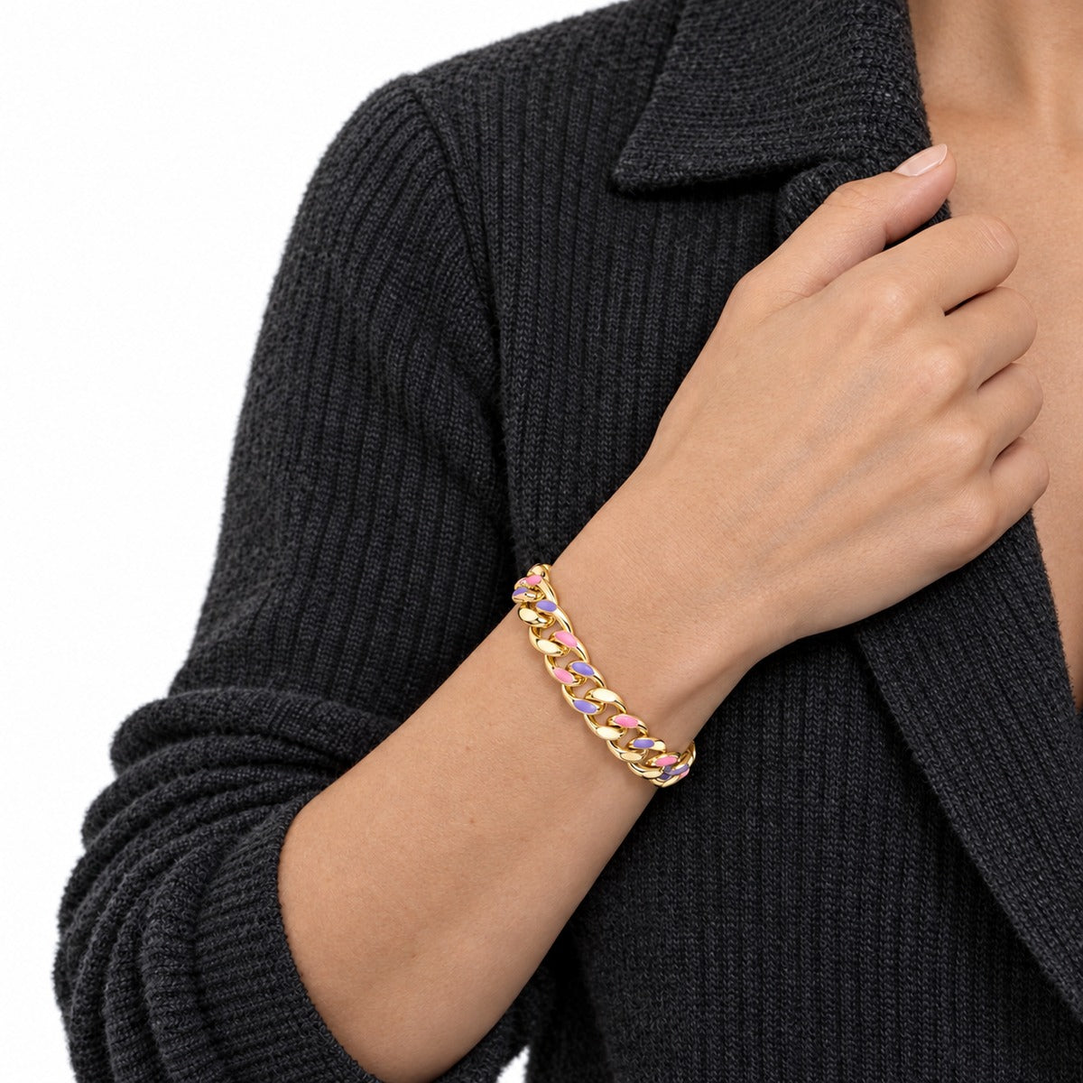 Classica Gourmette Bracelet with Pink Enamel on model