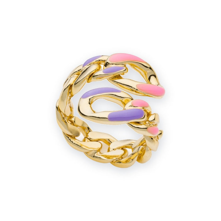 Classica Gourmette Contrarié Ring with Pink Enamel
