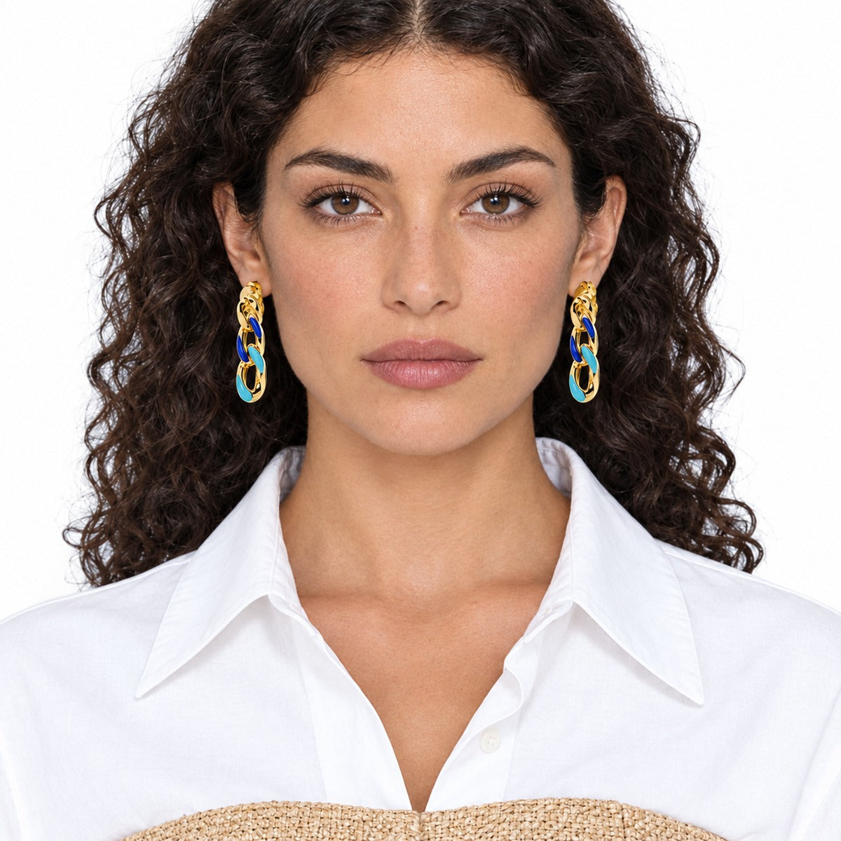 Classica Gourmette Earrings with Blue Enamel on model