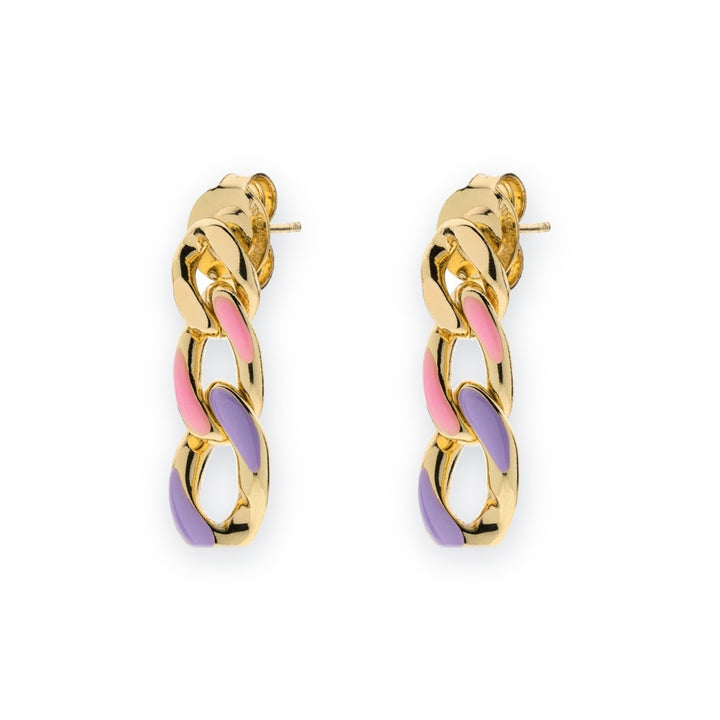 Classica Gourmette Earrings with Pink Enamel