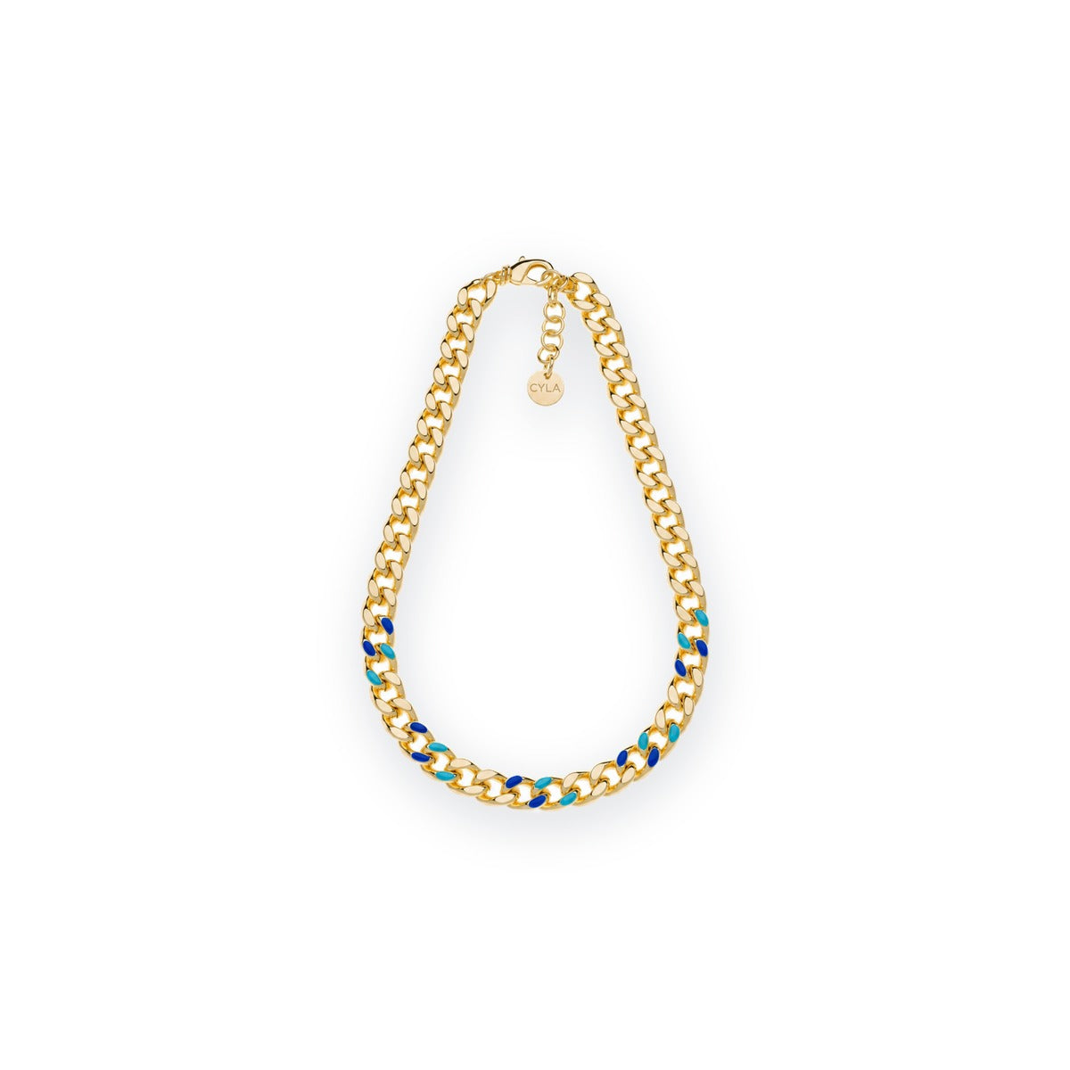 Classica Gourmette Necklace with Blue Enamel