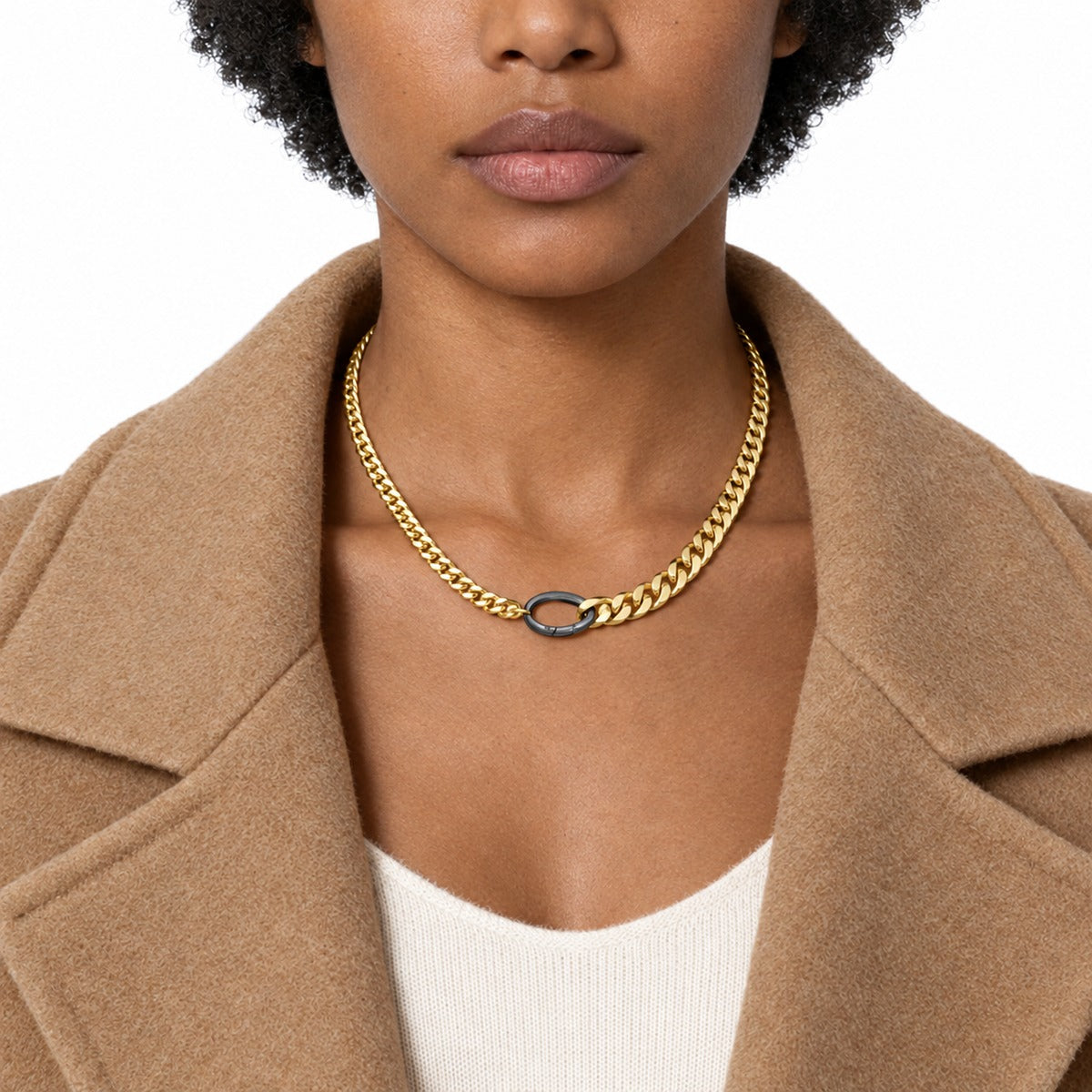 Classica Gourmette Necklace with Gunmetal Clasp on model