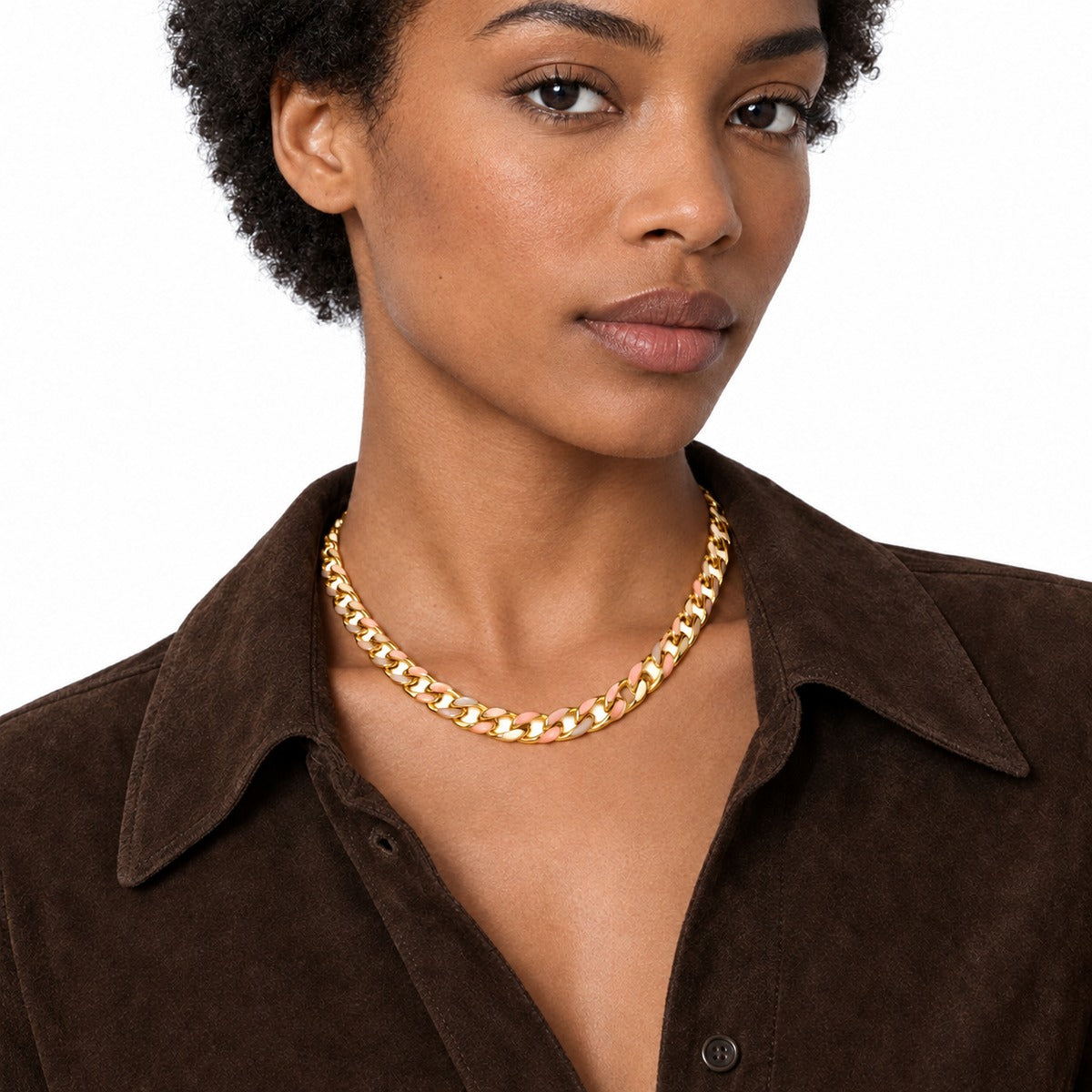 Classica Gourmette Necklace with Multicolor Enamel on model