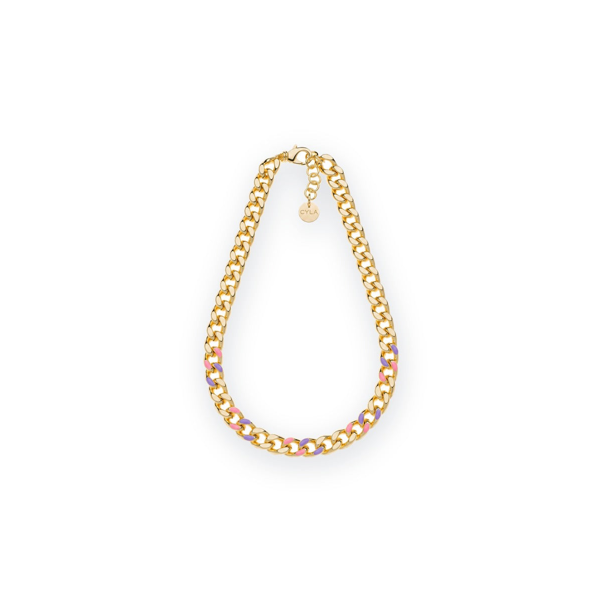 Classica Gourmette Necklace with Pink Enamel