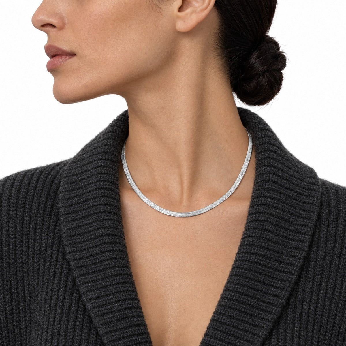 Classica Herringbone Chain Necklace on model