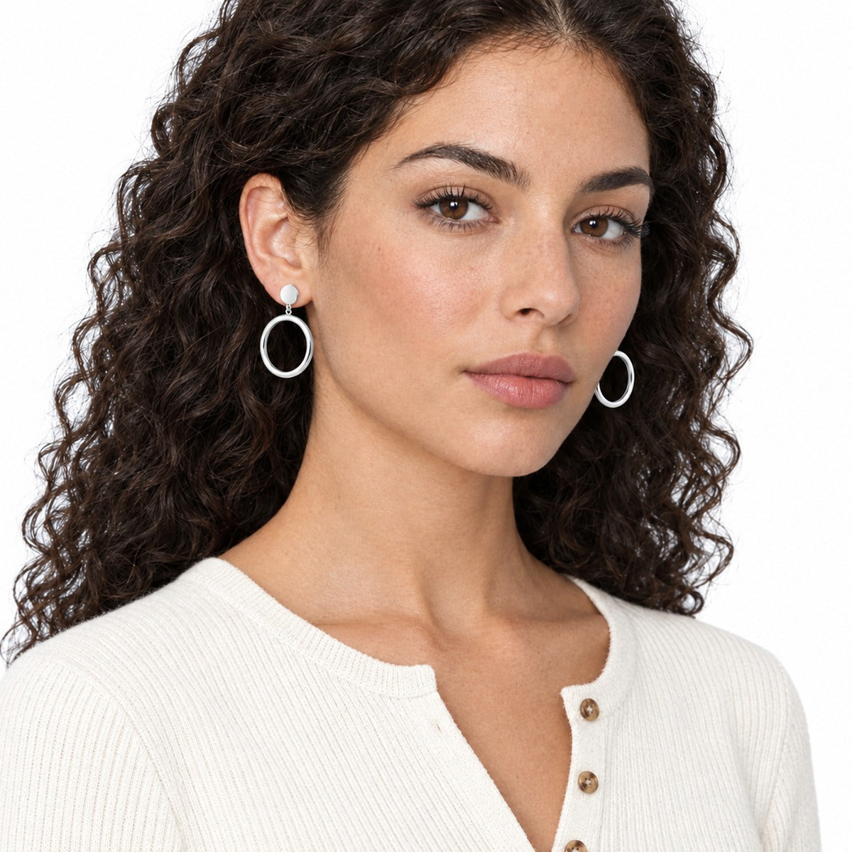 Classica Double Hoop Drop Earrings, Medium on model