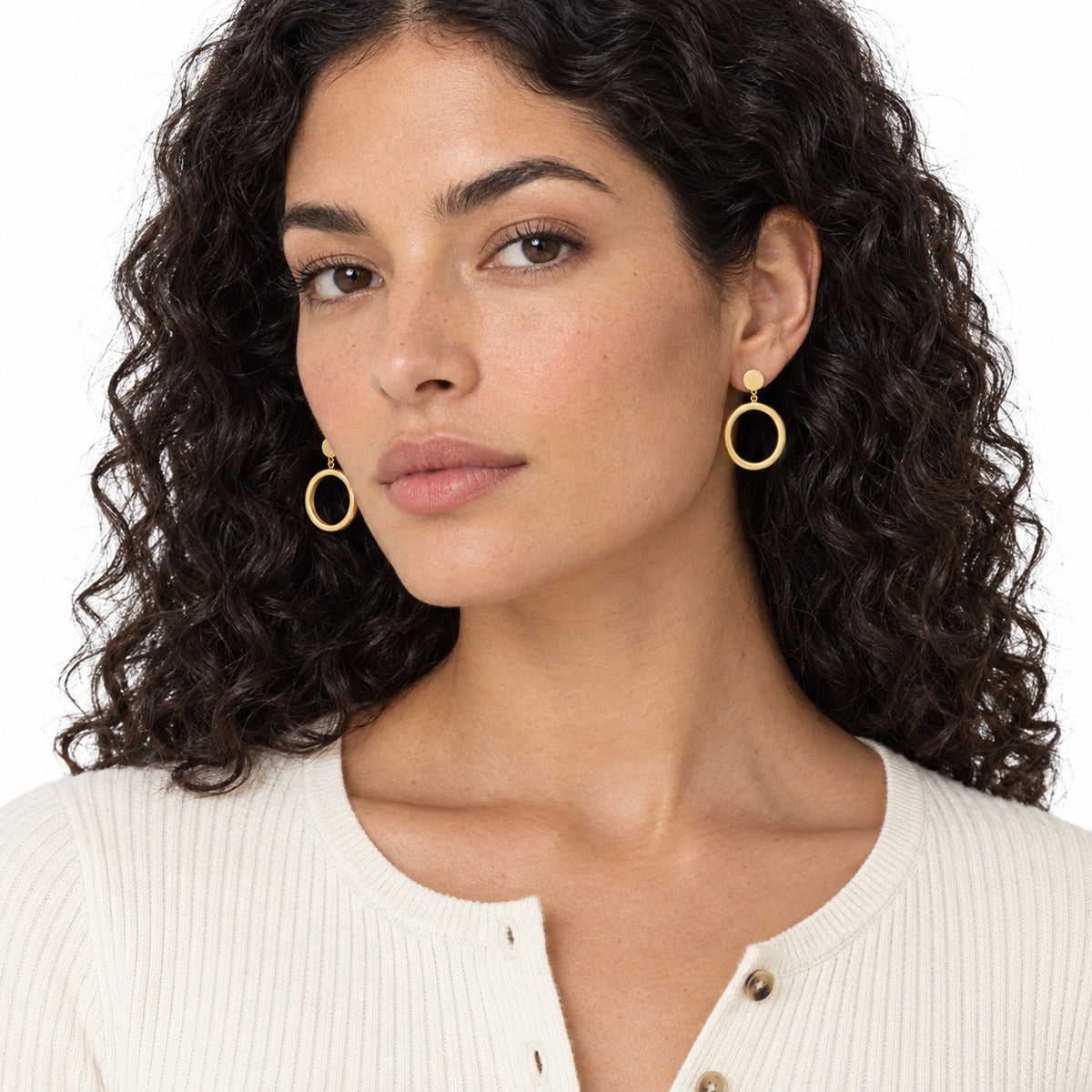 Classica Double Hoop Drop Earrings, Medium on model