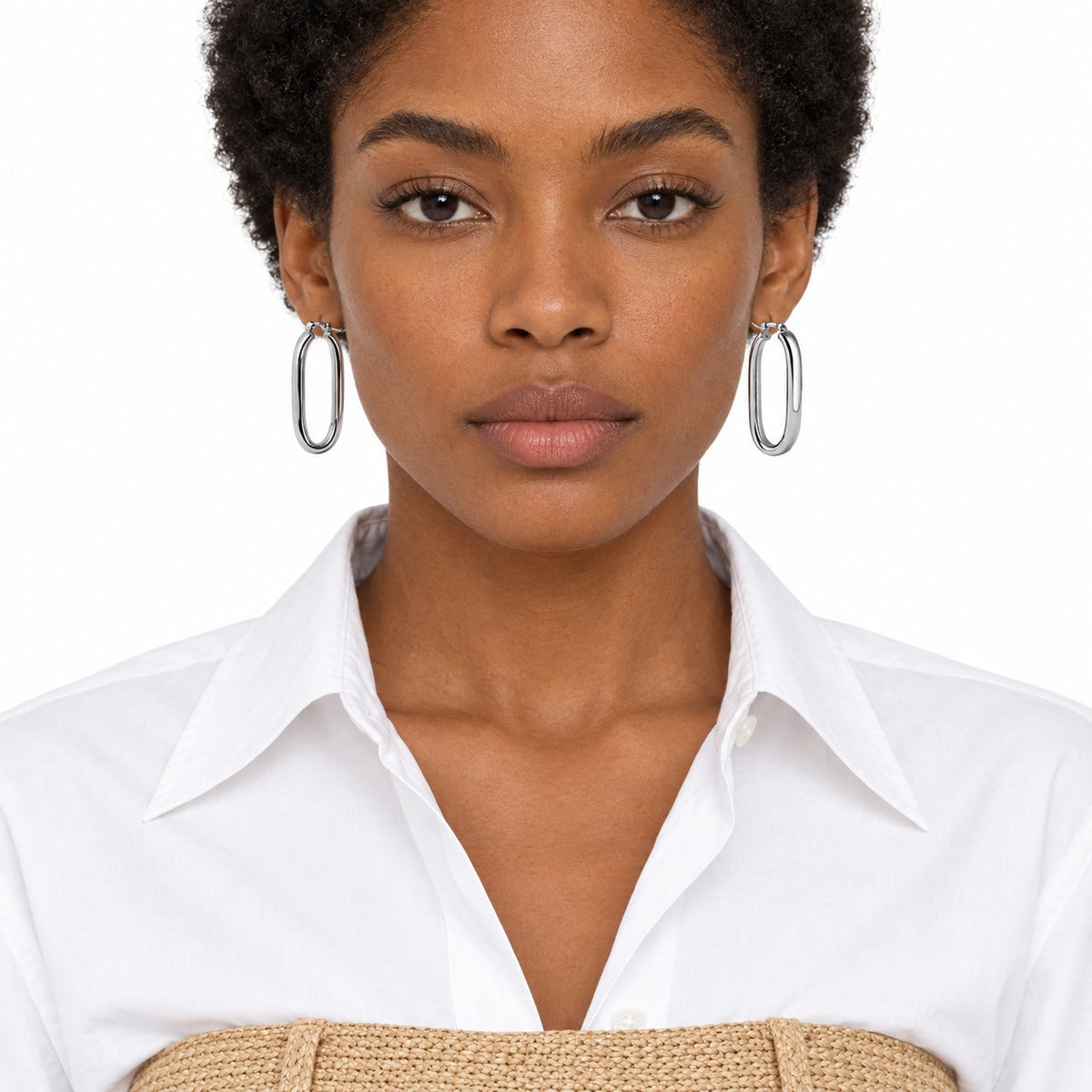 Classica Oval Link Hoop Earrings on model