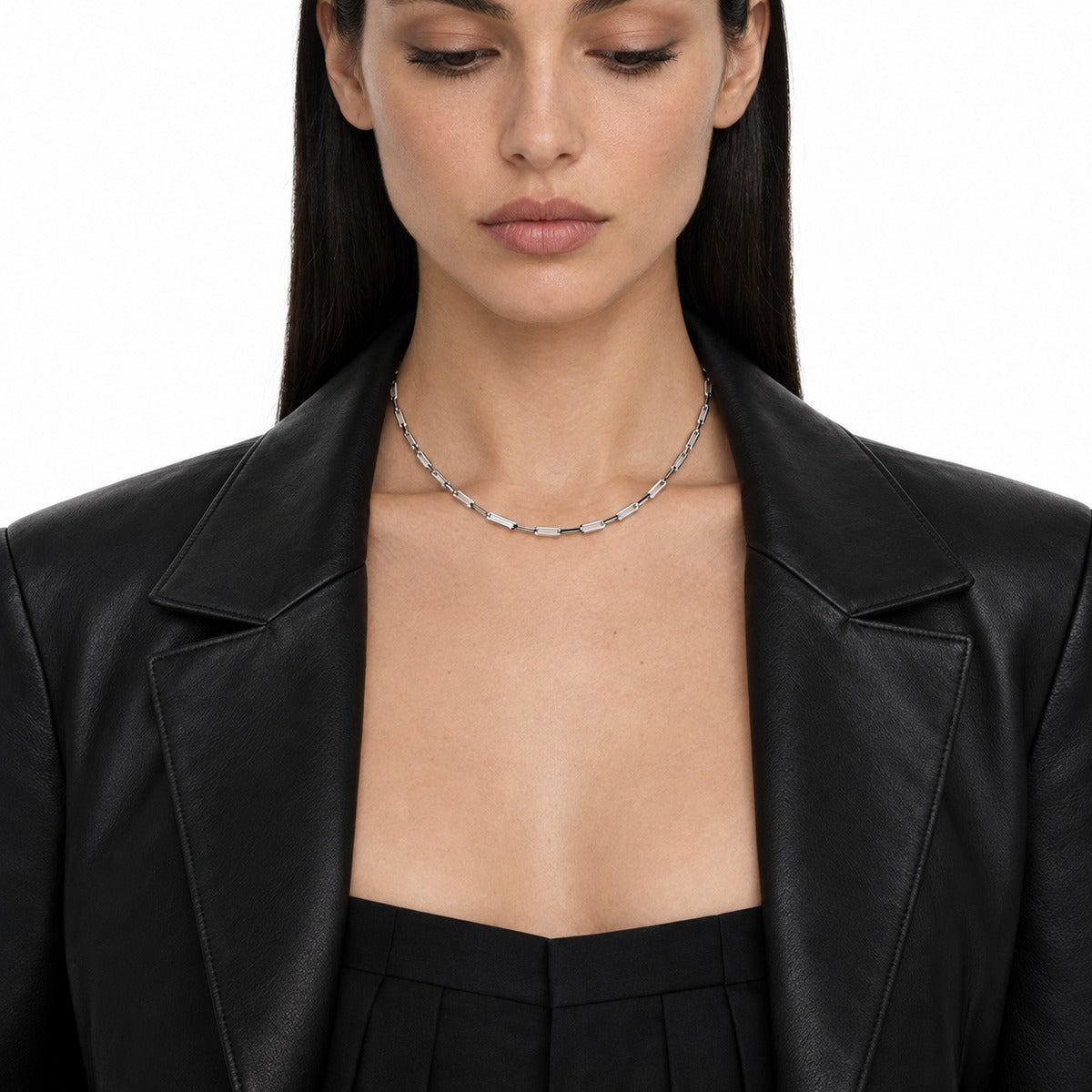 Classica Fine Paperclip Chain Necklace on model