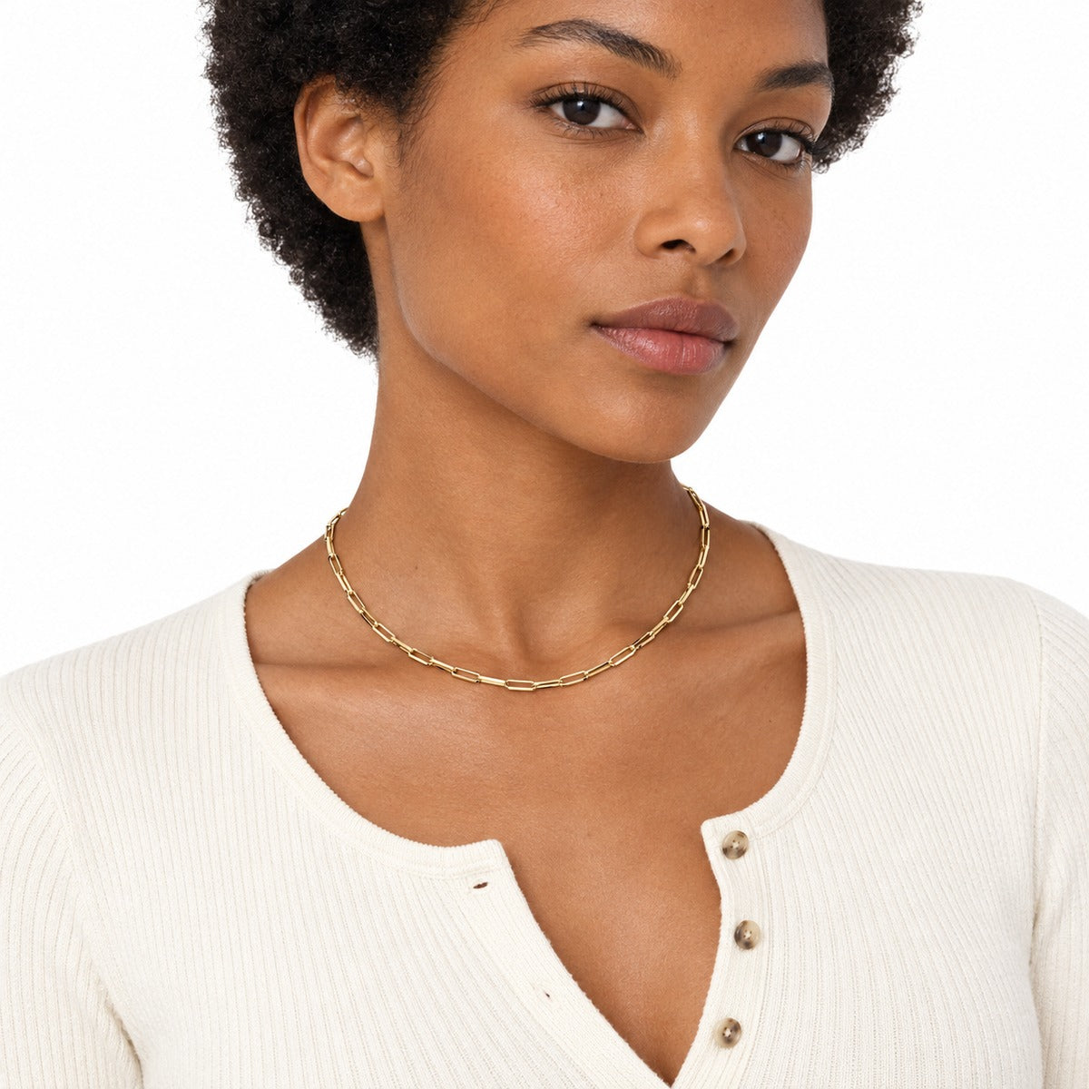 Classica Fine Paperclip Chain Necklace on model