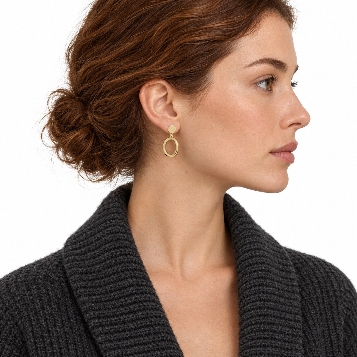 Classica Double Hoop Drop Earrings, Petite on model