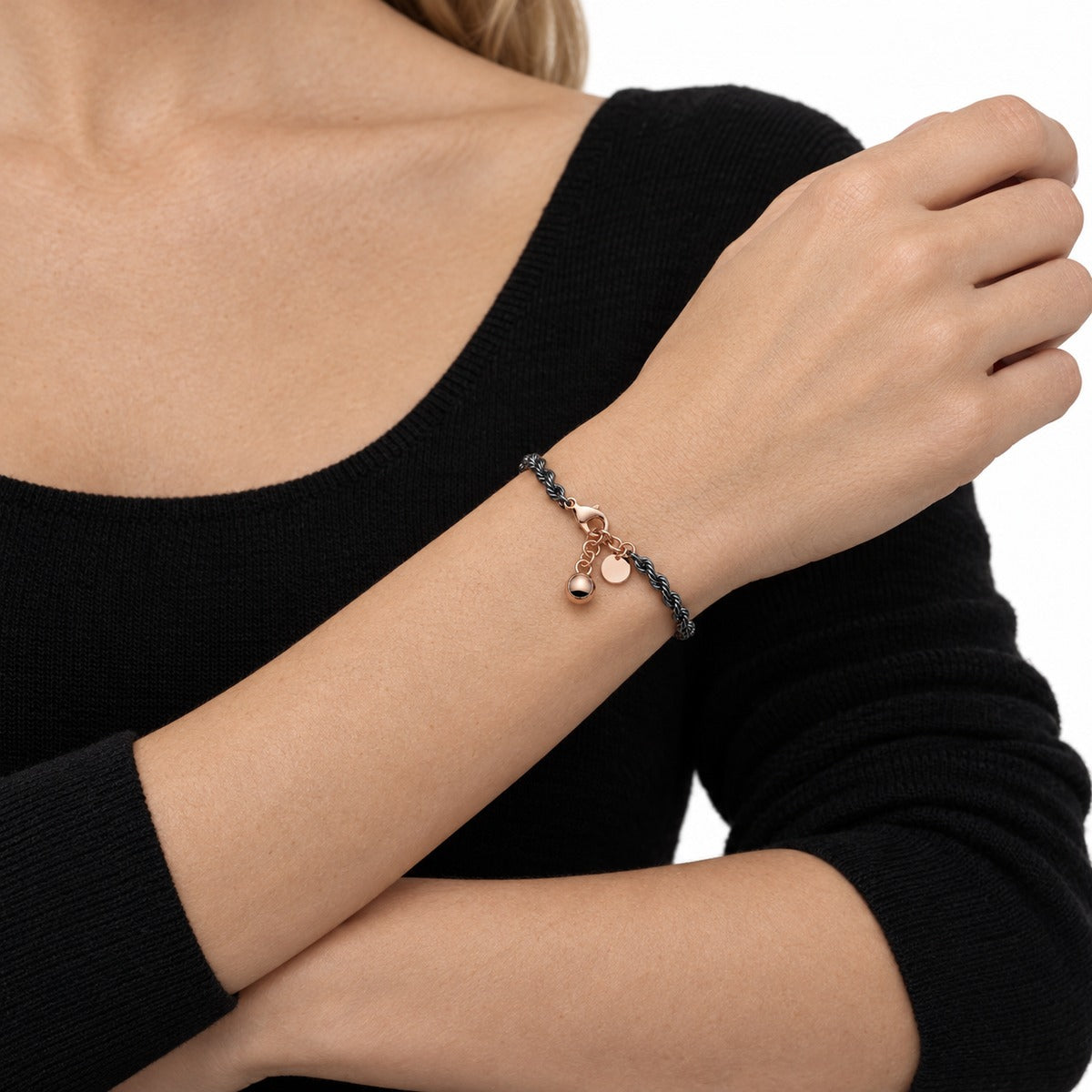 Classica Rope Chain Bracelet with Ball Charm – Gunmetal on model 2