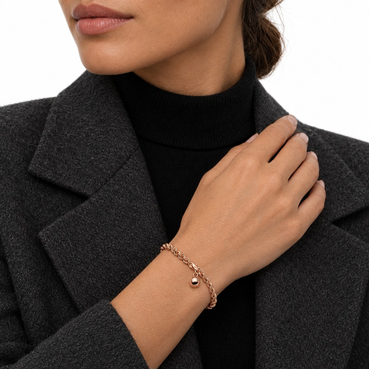 Classica Rope Chain Bracelet with Ball Charm – Rose Gold on model 3