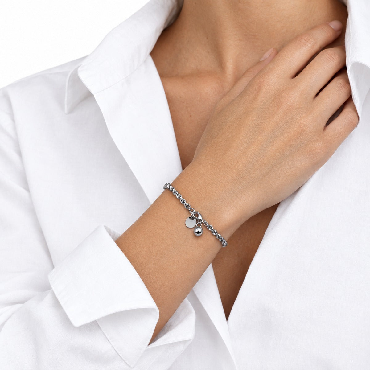 Classica Rope Chain Bracelet with Ball Charm on model
