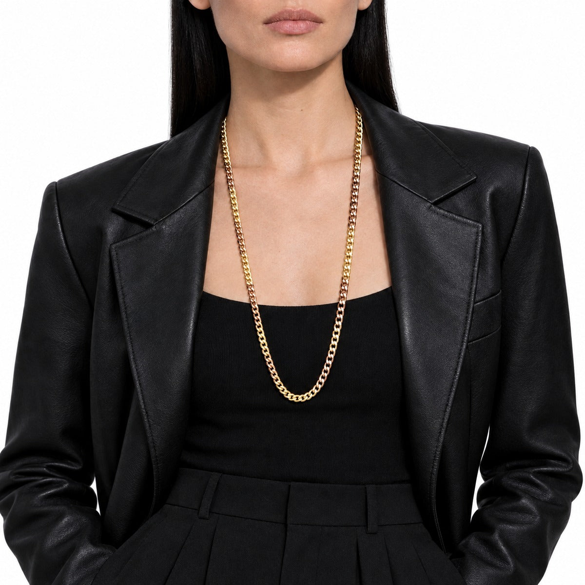 Classica Two-Tone Long Curb Necklace on model