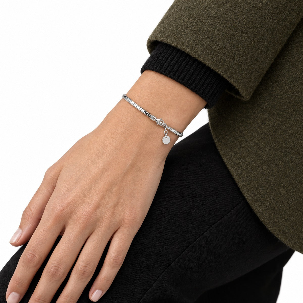 Luce Ribbed Bangle Bracelet on model