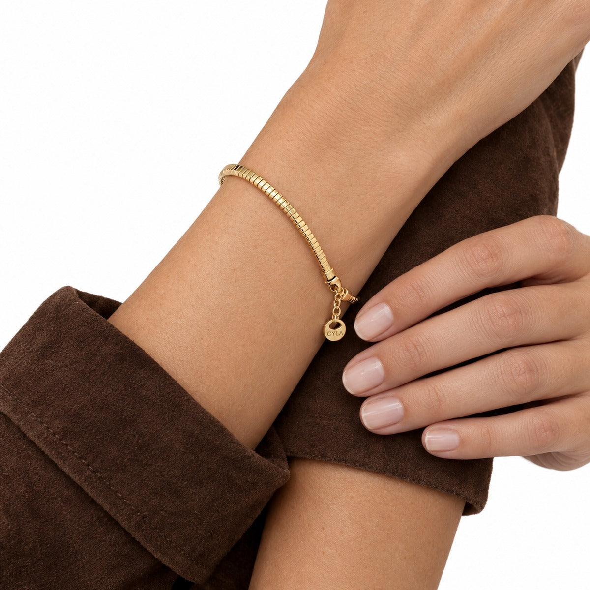 Luce Ribbed Bangle Bracelet on model