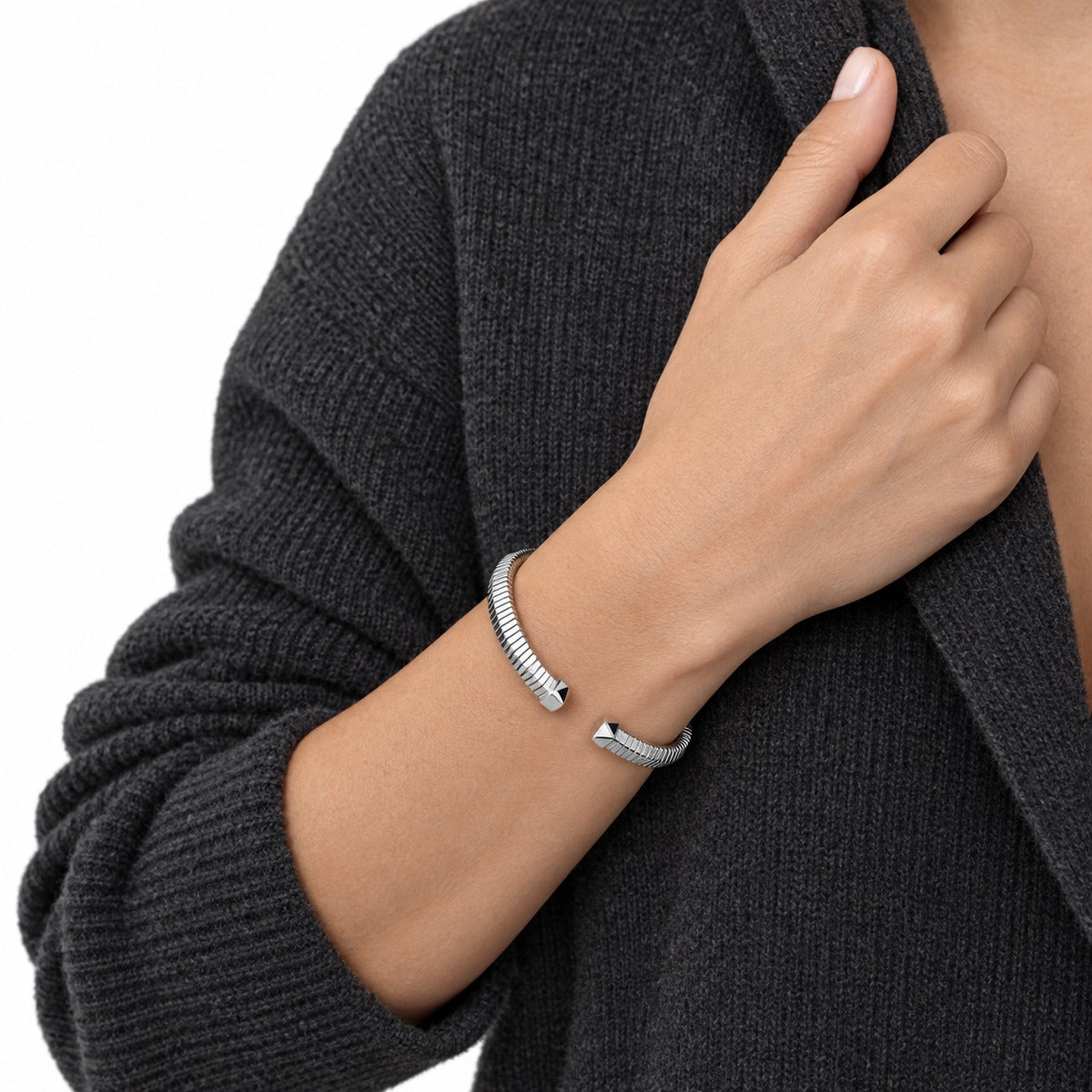 Luce Ribbed Open Cuff on model