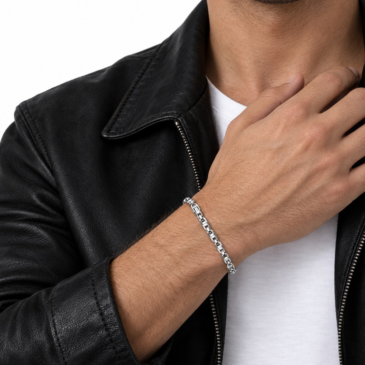 Men's Anchor Chain Bracelet on model