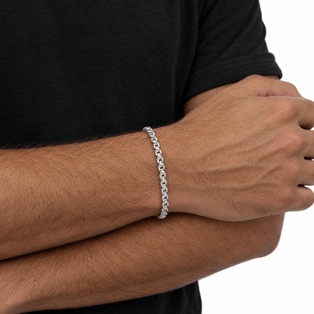 Men's Bird's Eye Chain Bracelet – Silver on model 2