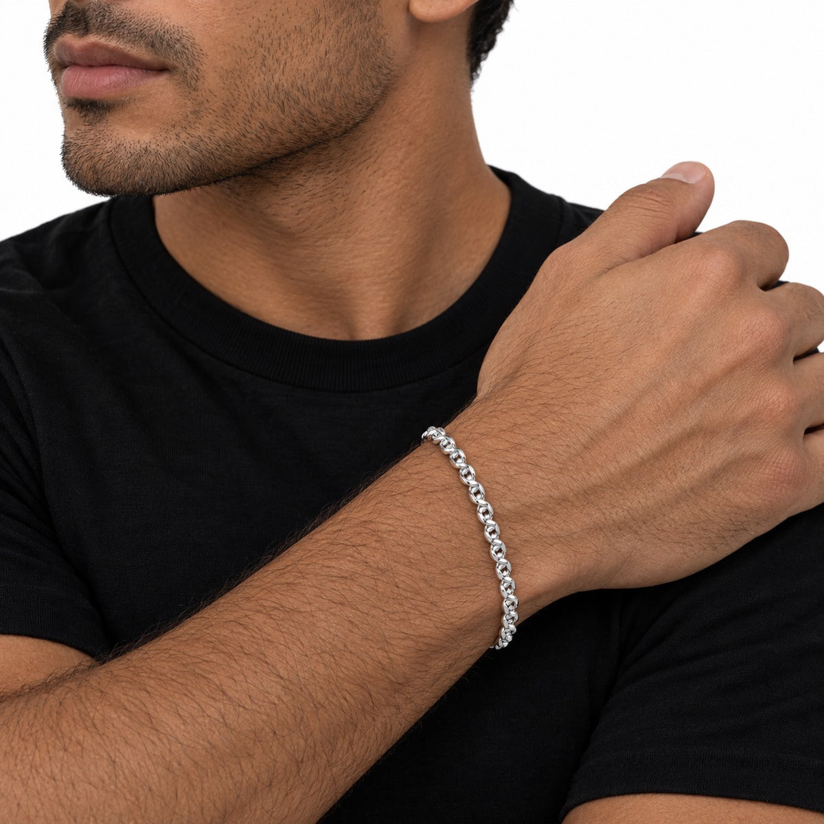 Men's Bird's Eye Chain Bracelet – Silver on model 3