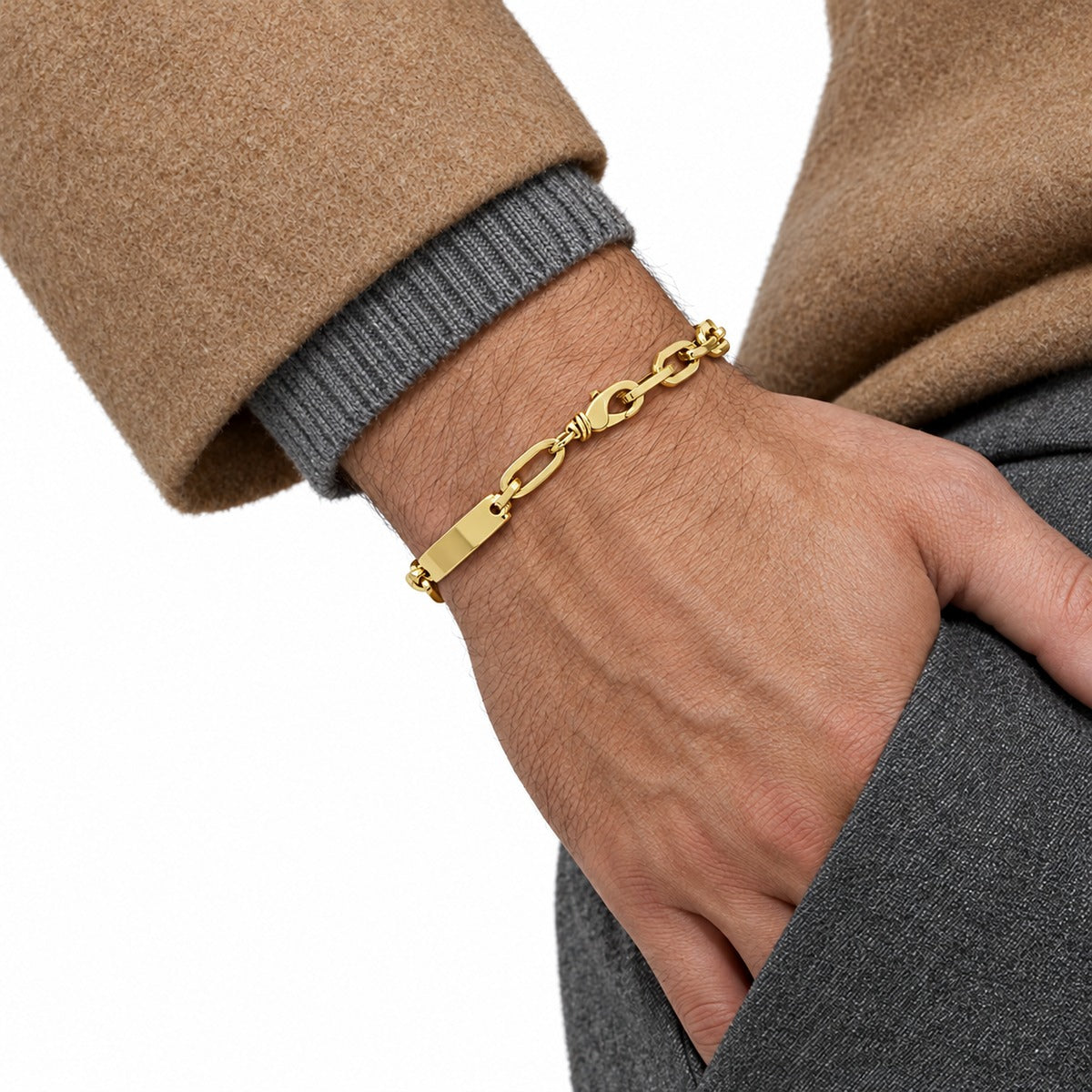 Men's Cable Chain ID Bracelet on model