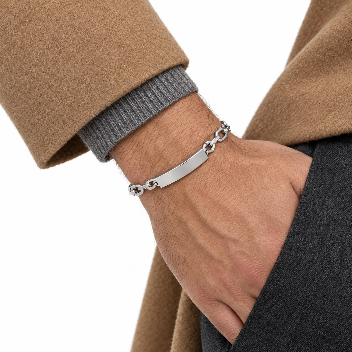Men's Cable Chain ID Bracelet on model
