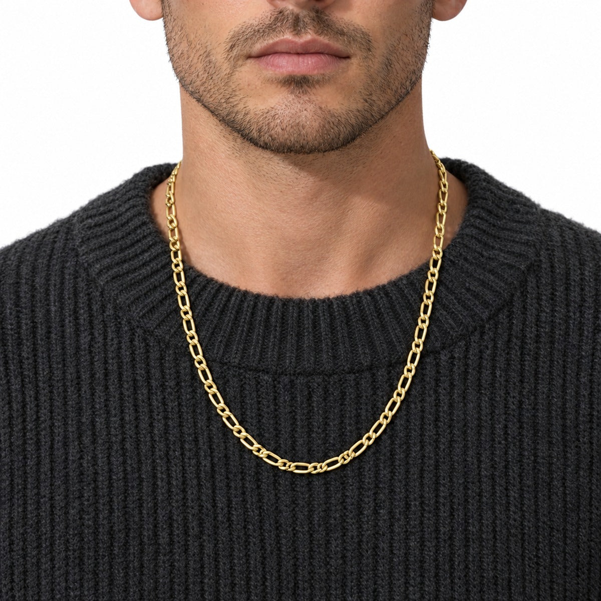 Men's Curb & Figaro Chain on model