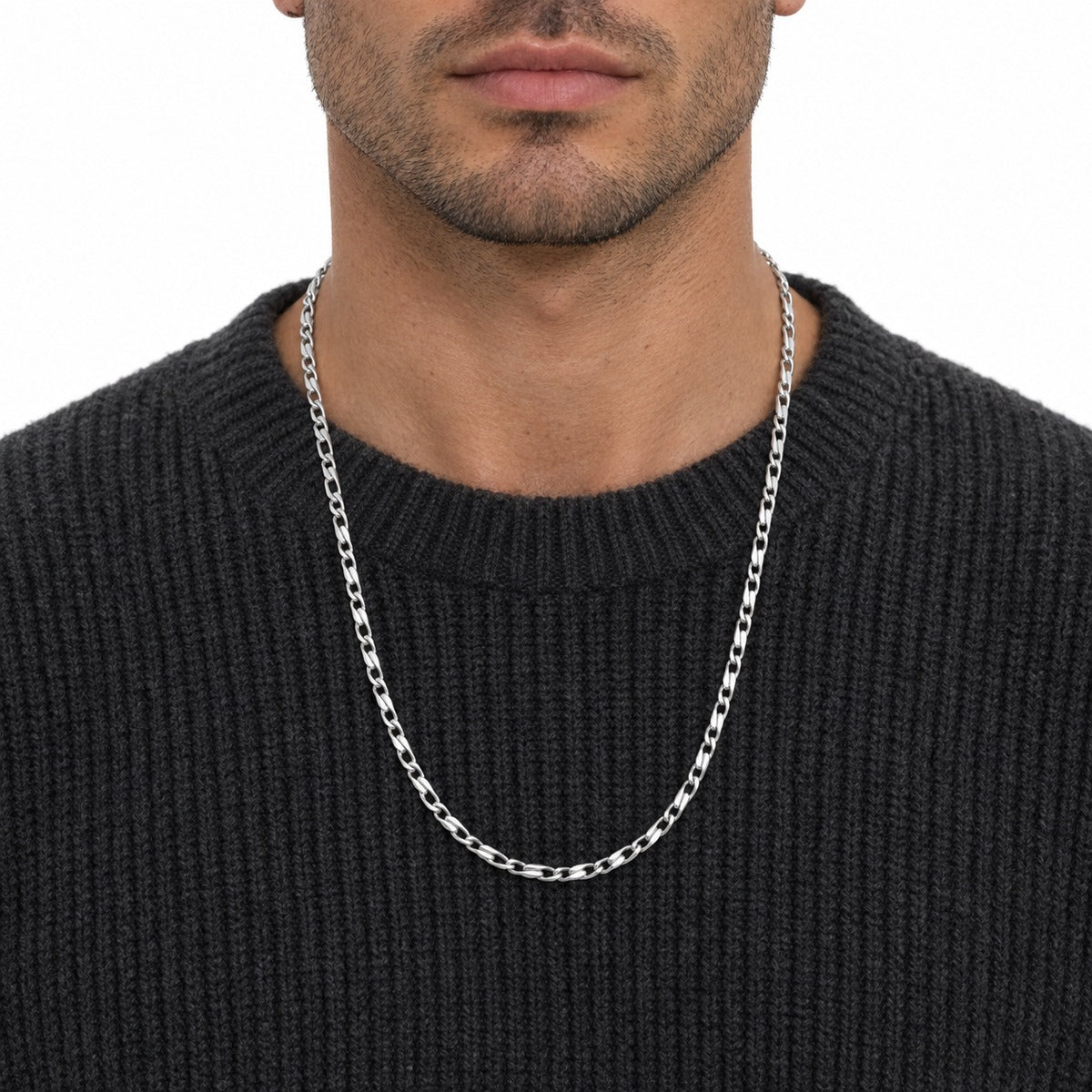 Men's Curb & Figaro Chain on model