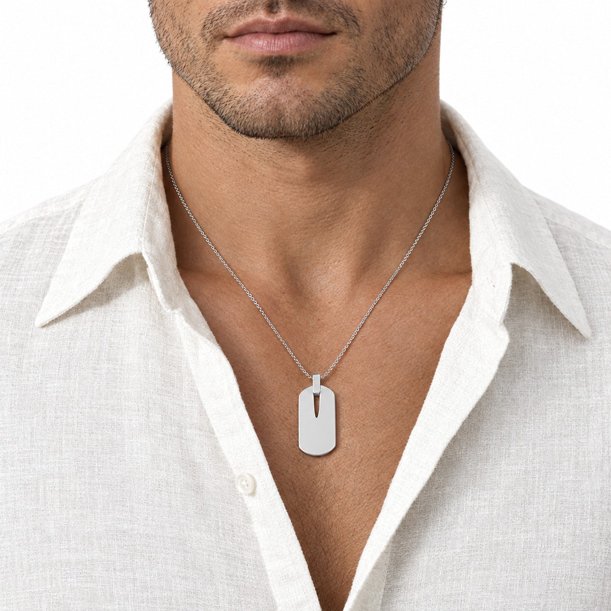 Men's Dog Tag Pendant on model