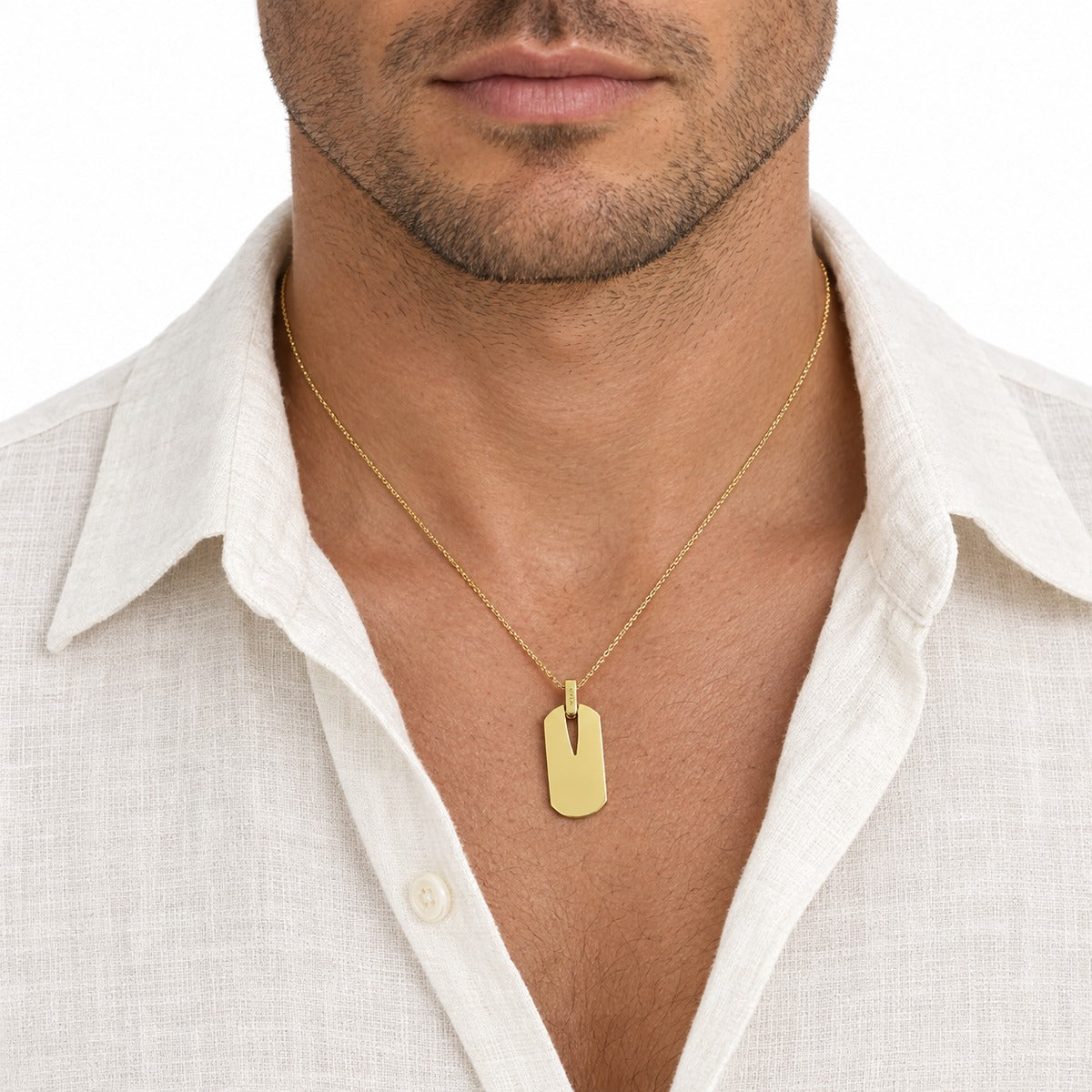 Men's Dog Tag Pendant on model