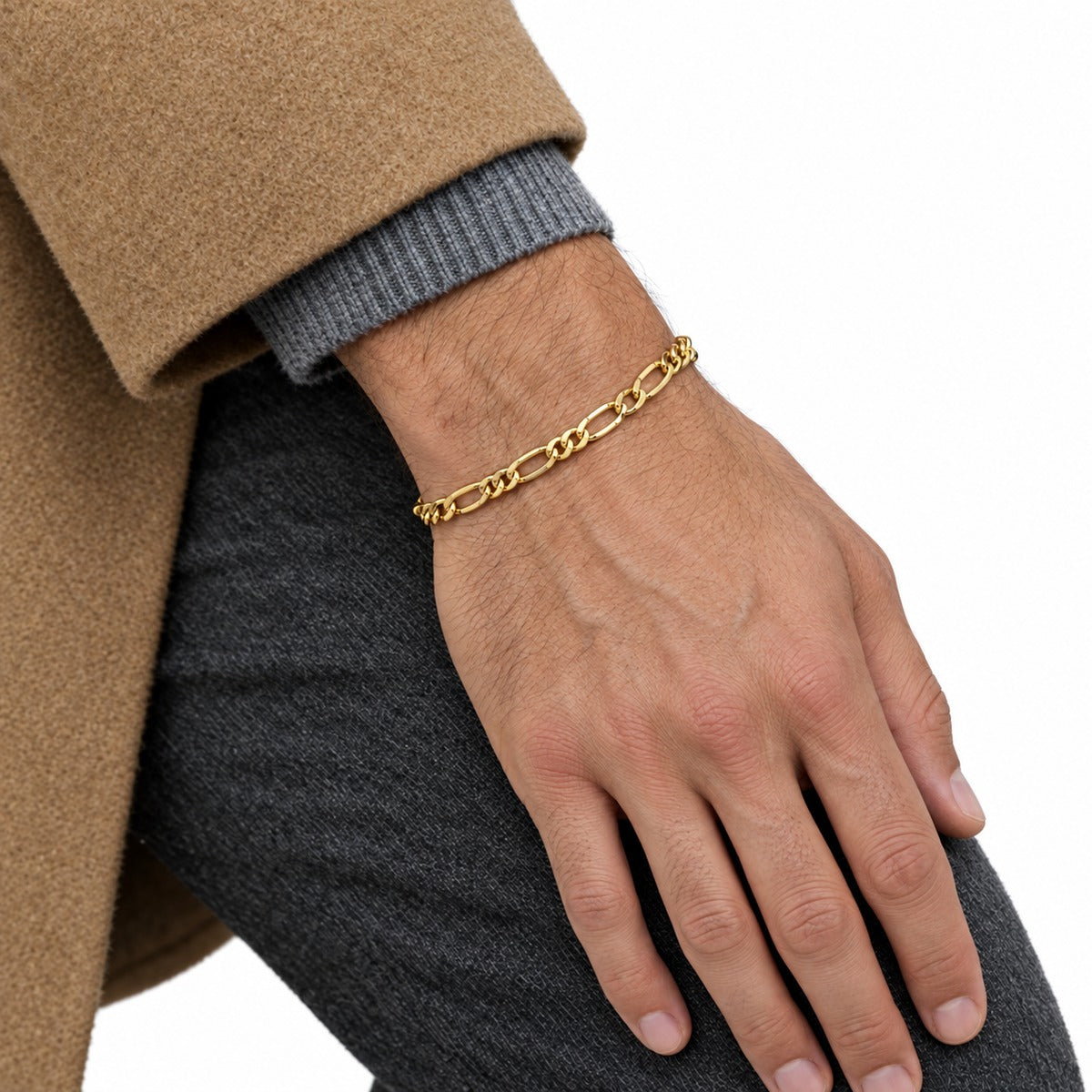 Men's Curb & Figaro Bracelet on model