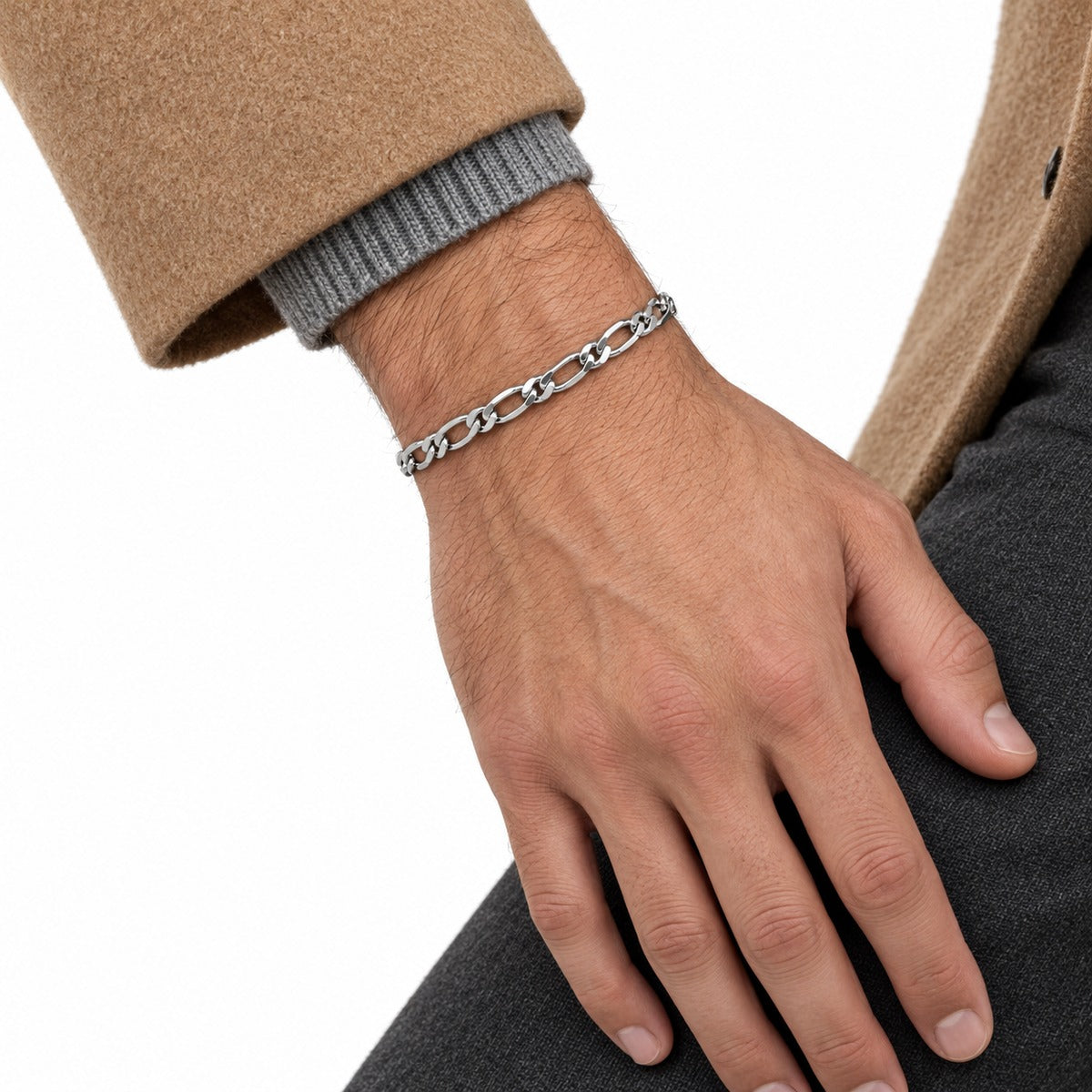 Men's Curb & Figaro Bracelet on model